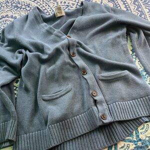 L.L. Bean Blue Cardigan Sweater with Ribbed Detailing